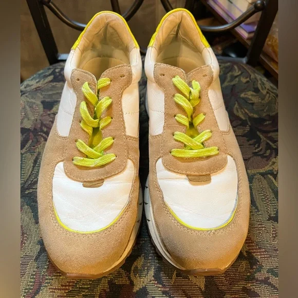 Madewell White and Tan Sneakers with Neon Highlights - Picture 2 of 10